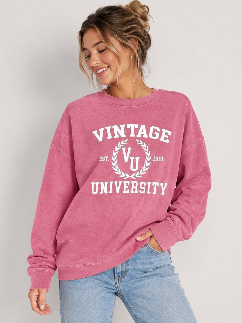 Ocean Drive Vintage University Crewneck
Sweatshirt Pink L New